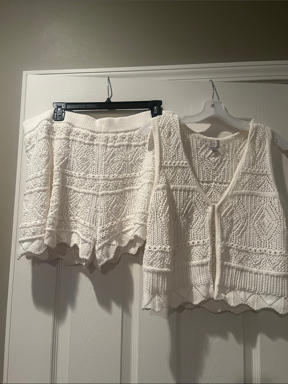 a new day Cream/off white Crochet Knit Cardigan & Shorts set